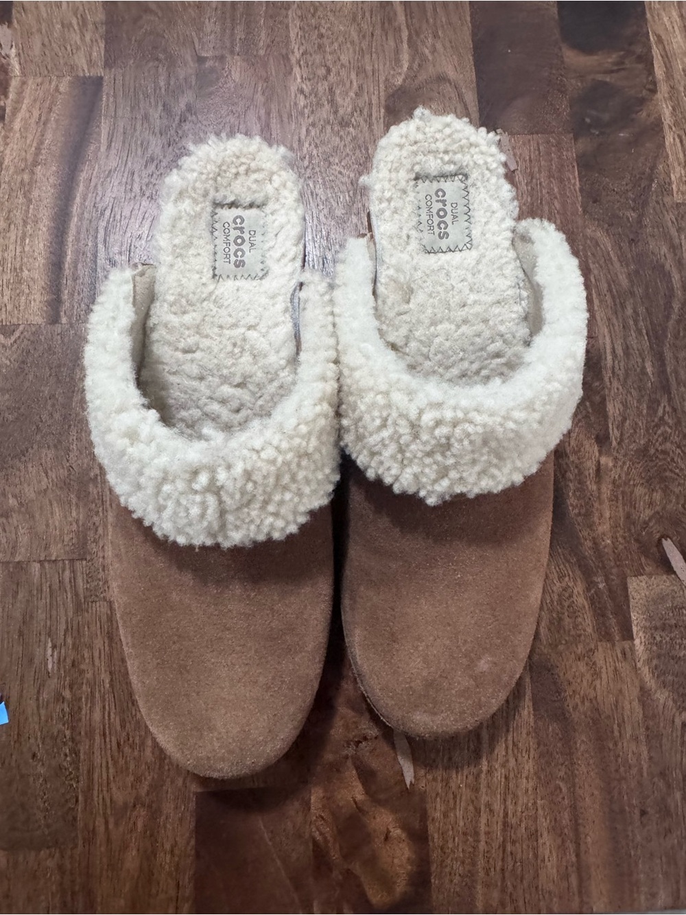 CROCS Women's Brown Suede Slip-On  Cream Sherpa Lining